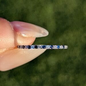 14K White Gold Diamond and Blue Sapphire Dainty Band